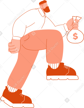 El hombre sube con una bolsa de dólares. PNG, SVG