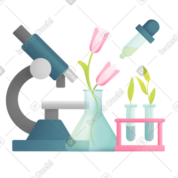 显微镜和带花的烧瓶 PNG, SVG