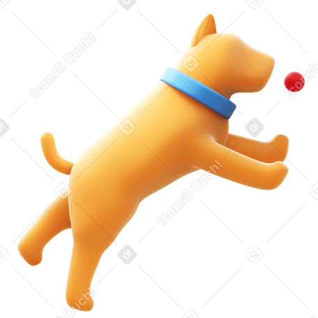 3D Dog catching a ball Illustration in PNG, SVG