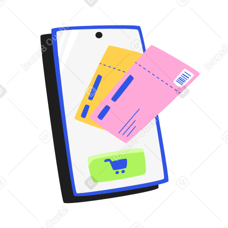 Buying tickets online on the phone Illustration in PNG, SVG