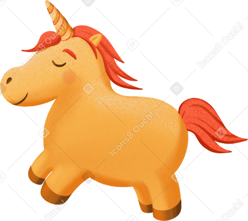 yellow unicorn with a red mane PNG, SVG