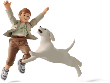 little boy jumping with dog в PNG, SVG