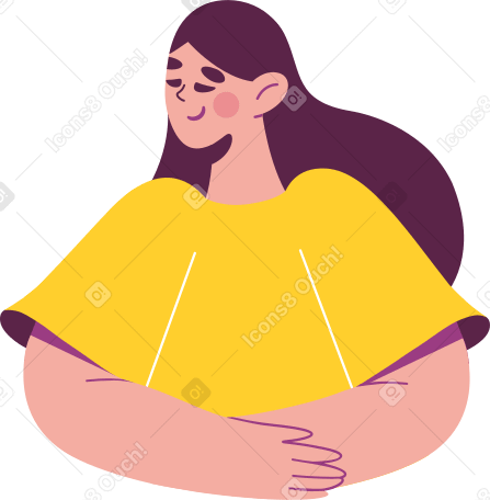 woman in yellow t-shirt folded her hands Illustration in PNG, SVG
