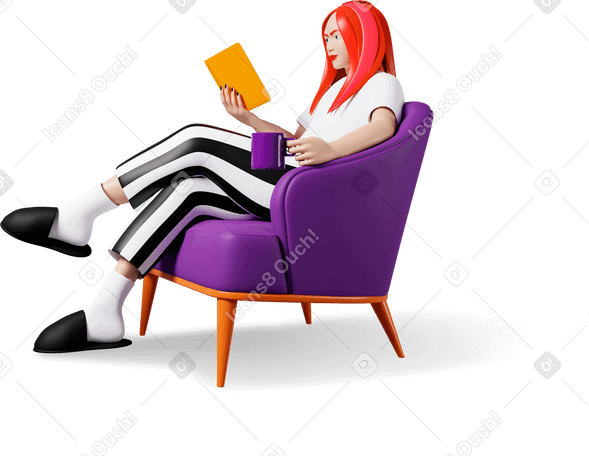 3D girl in armchair Illustration in PNG, SVG