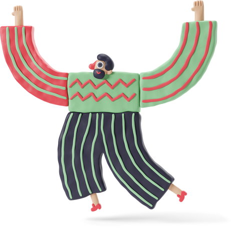 Bearded man with raised arms Illustration in PNG, SVG