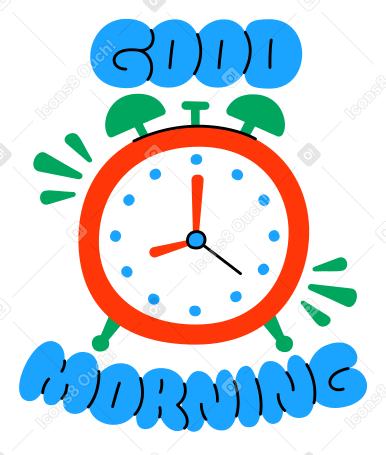 lettering sticker good morning with alarm clock Illustration in PNG, SVG