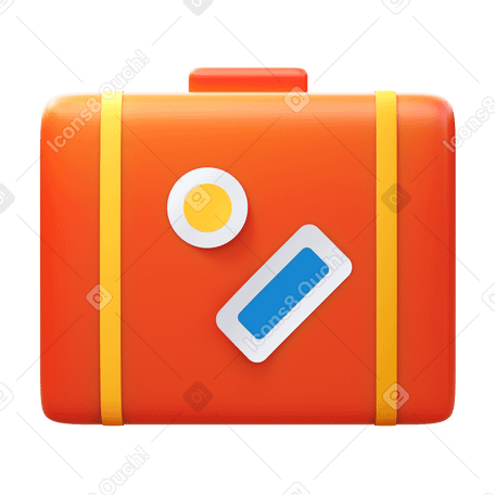 3D orange suitcase Illustration in PNG, SVG