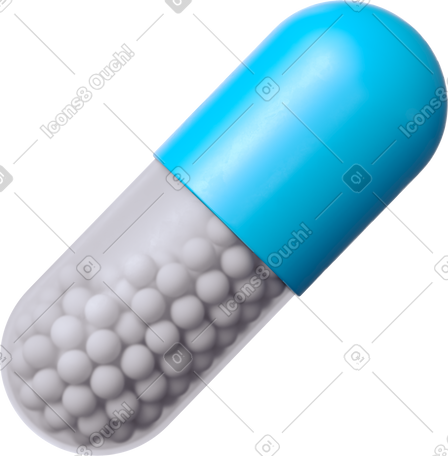 3D blue capsule with granules PNG, SVG