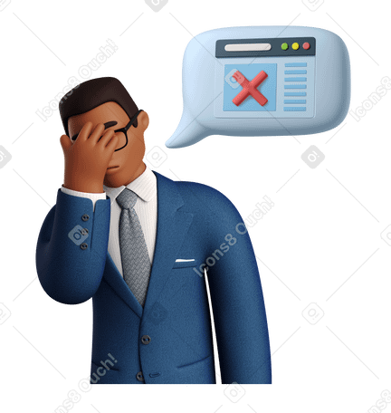 3D Businessman facepalming over a page not found error Illustration in PNG, SVG