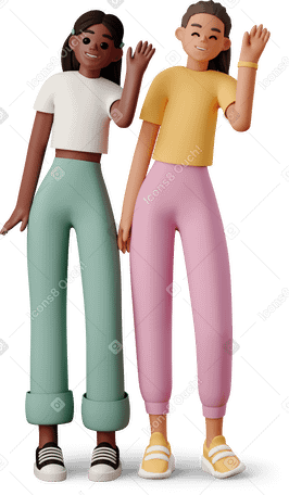 3D girls smiling and waving Illustration in PNG, SVG