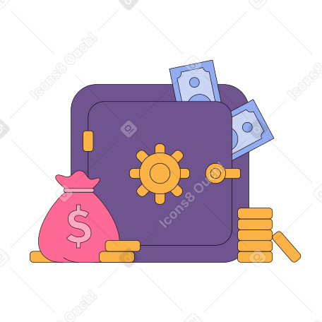 Safe with money and a bag of money Illustration in PNG, SVG