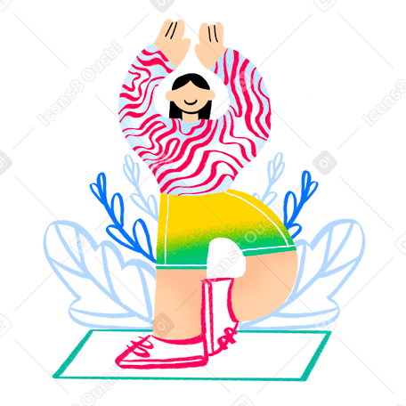 Женщина занимается йогой с цветами вокруг нее в PNG, SVG