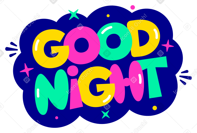 lettering sticker good night multicolor Illustration in PNG, SVG