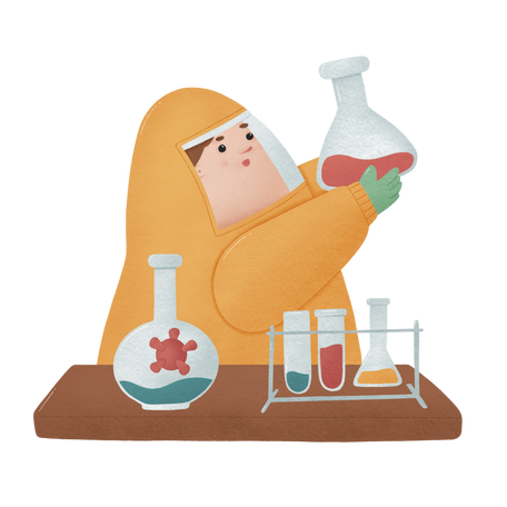 man in yellow hazmat suit created covid vaccine Illustration in PNG, SVG