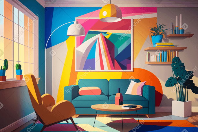 Groovy retro living room background PNG, SVG