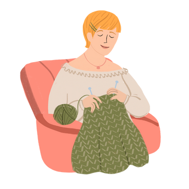 Femme blonde tricotant sur une chaise PNG, SVG
