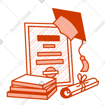 Diploma, graduation cap, certificate and books PNG, SVG