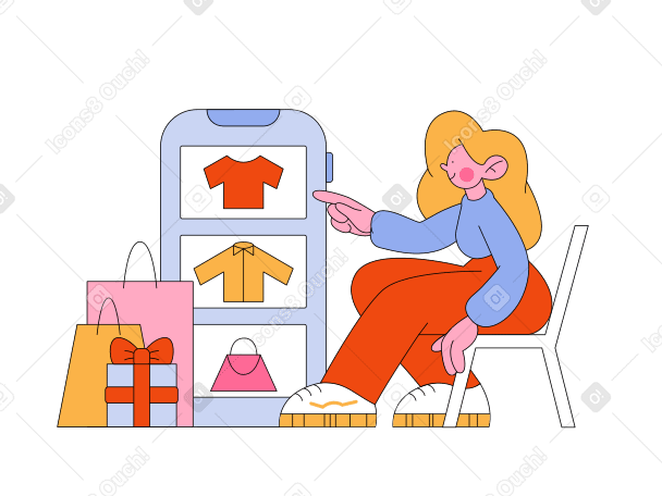 Woman shopping for clothes online animated illustration in GIF, Lottie (JSON), AE