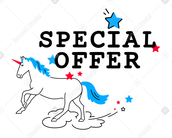 Special offer text and unicorn PNG, SVG