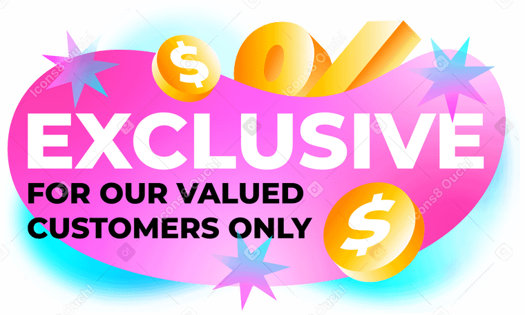 lettering exclusive with discount symbol, stars and coins text PNG, SVG