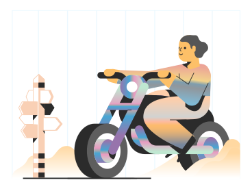 Viaggiatore femminile in sella a una moto PNG, SVG