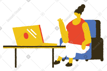 Woman waving at her laptop in online call PNG, SVG