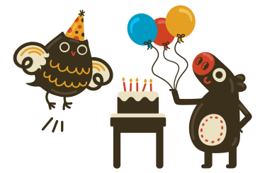 Celebrating birthday with balloons and cake PNG, SVG