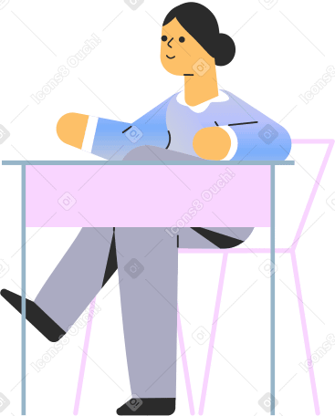 teacher sitting behind a desk Illustration in PNG, SVG