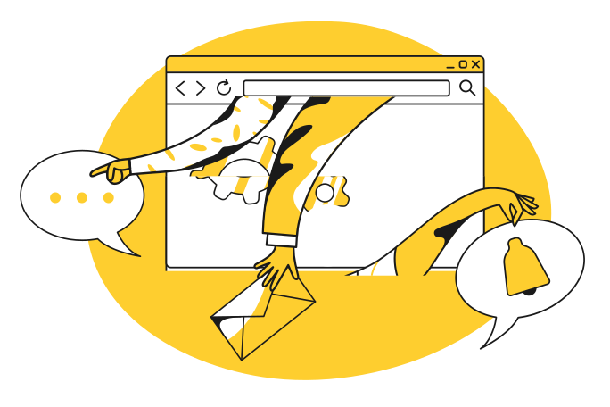 User engagement with browser and speech bubbles Illustration in PNG, SVG