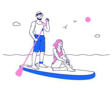 Woman and man on paddleboard PNG, SVG
