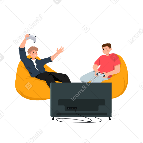 Guys play video games while sitting in chair bags Illustration in PNG, SVG