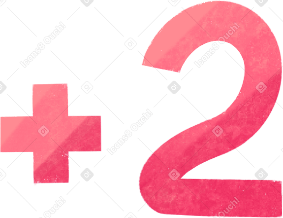 plus sign and number two Illustration in PNG, SVG