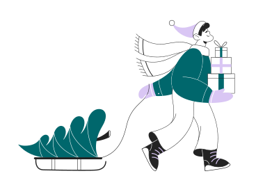 Illustration animée Homme portant un sapin de noël aux formats GIF, Lottie (JSON) et AE