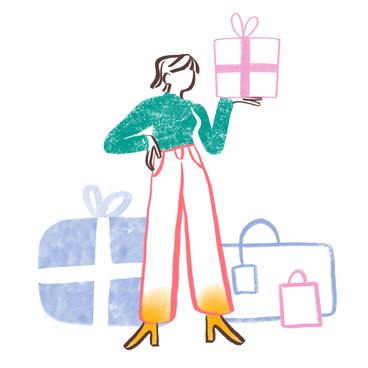Woman standing with a bunch of presents PNG, SVG