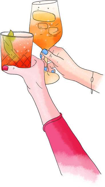 Two hands holding glasses with drinks PNG, SVG