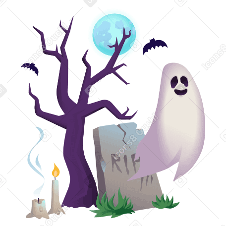 Ghost in the cemetery on Halloween PNG, SVG