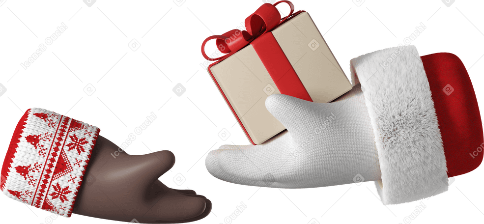 3D Santa Claus giving a gift box to black skin hand PNG、SVG