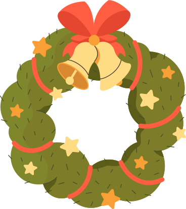 christmas wreath with bells and stars PNG, SVG