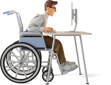 man in wheelchair at computer PNG, SVG