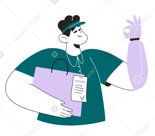 Man with a prosthetic arm collected an order Illustration in PNG, SVG
