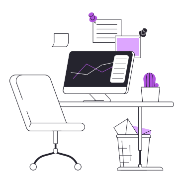 Office workplace with computer and paper bin PNG, SVG