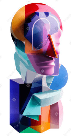 3D 頭のシルエットを持つ抽象的な鮮やかな彫刻 PNG、SVG