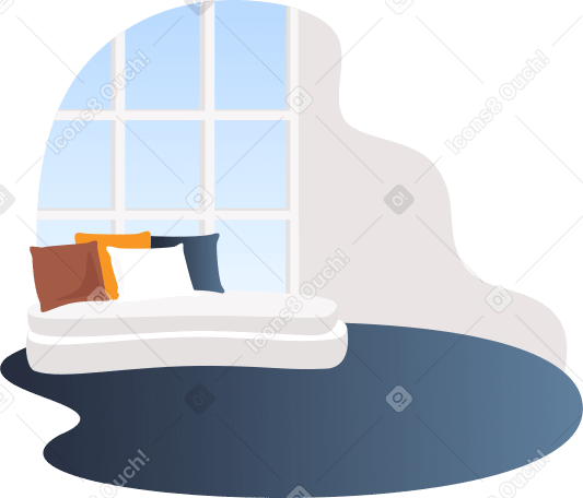 room with a large window and a white sofa Illustration in PNG, SVG