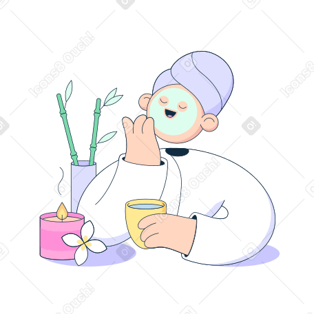 Girl in SPA with cup of tea Illustration in PNG, SVG