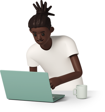 smiling black man using laptop PNG, SVG