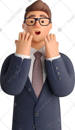 3D astonished businessman in dark blue suit PNG, SVG