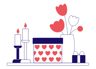 발렌타인 데이 선물, 양초 및 꽃 PNG, SVG