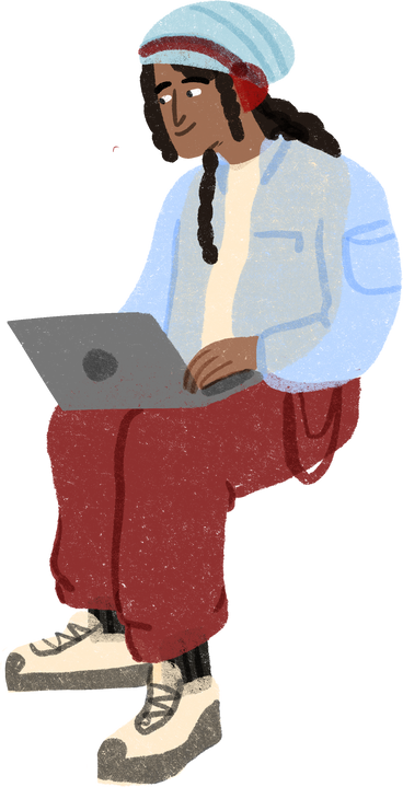 Hype beast guy sitting with a laptop PNG, SVG