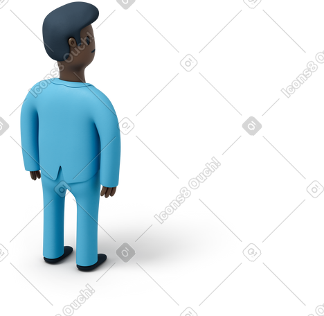 3D 黑人商人向右看的后视图 PNG, SVG