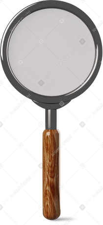 3D magnifier with wooden handle standing Illustration in PNG, SVG